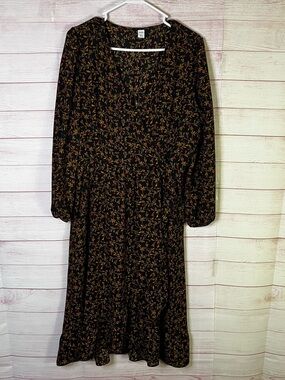 Old Navy Floral Print Faux Wrap Long Sleeve Midi Dress Size Large